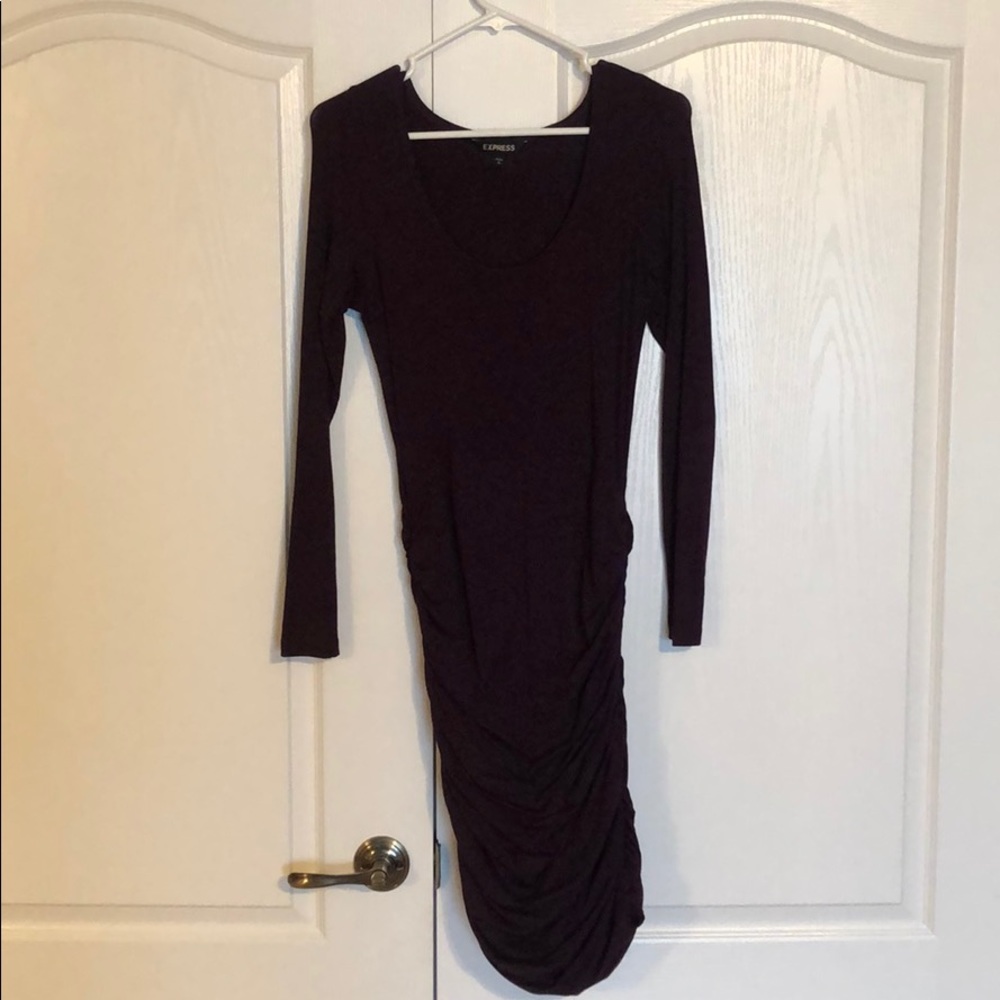 Plum ruching dress long sleeves